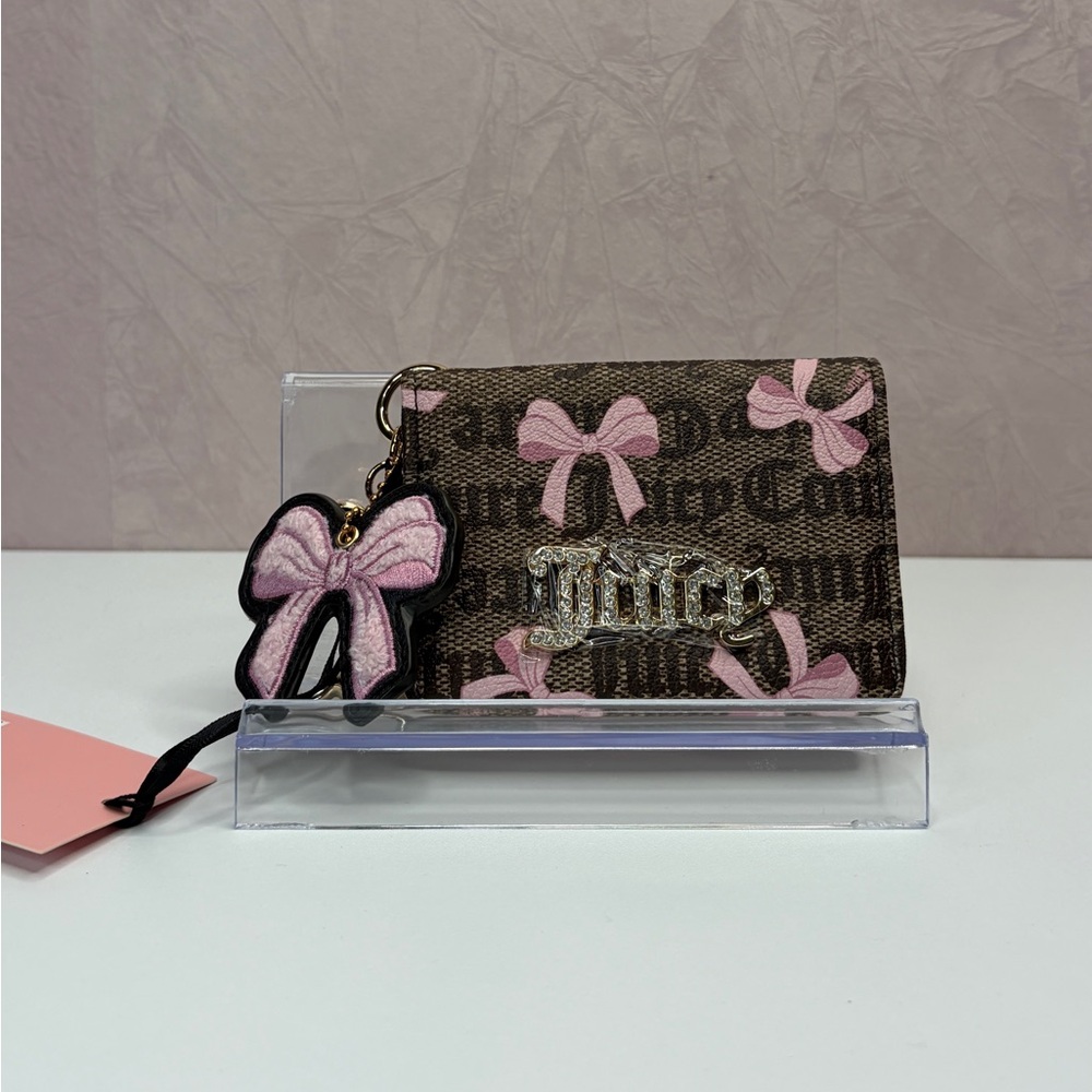 Juicy Couture Simply Sweet Card Case FOB Wallet with Pink Bows